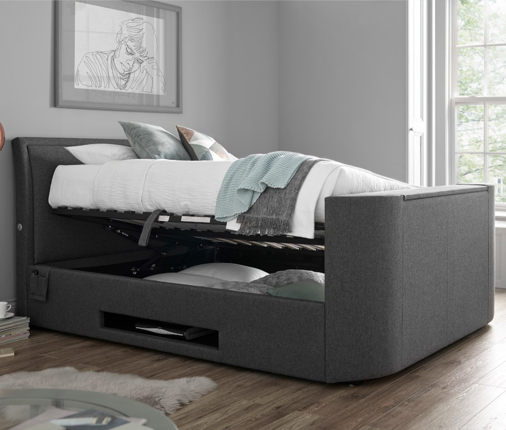 Ardwick Grey Fabric Ottoman Media TV Bed - 4ft6 Double