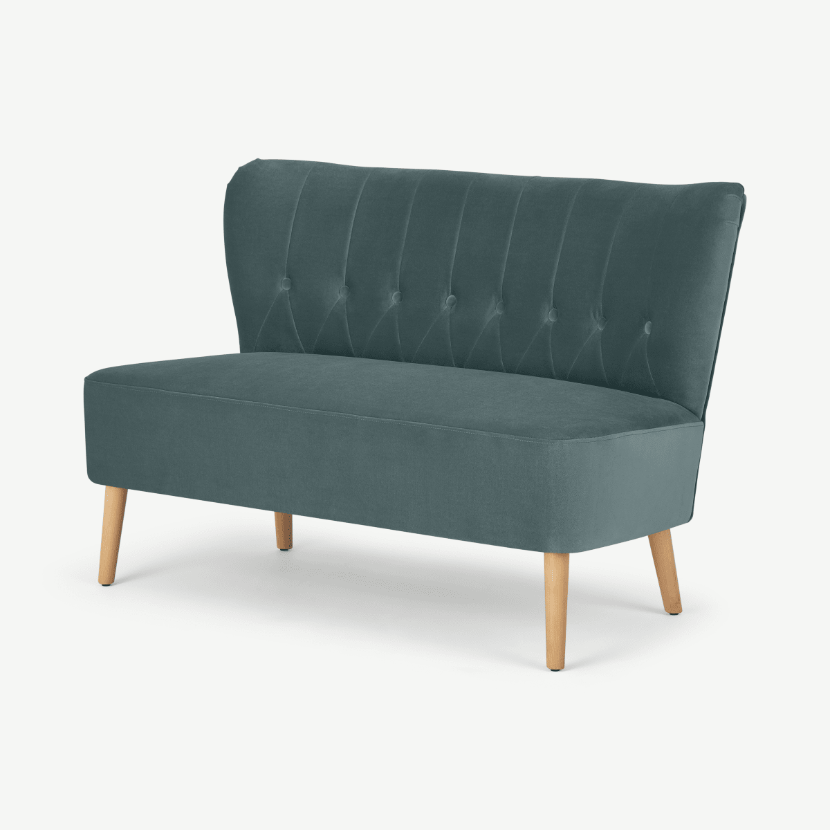 Charley 2 Seater Sofa, Marine Green Velvet, Natural Leg