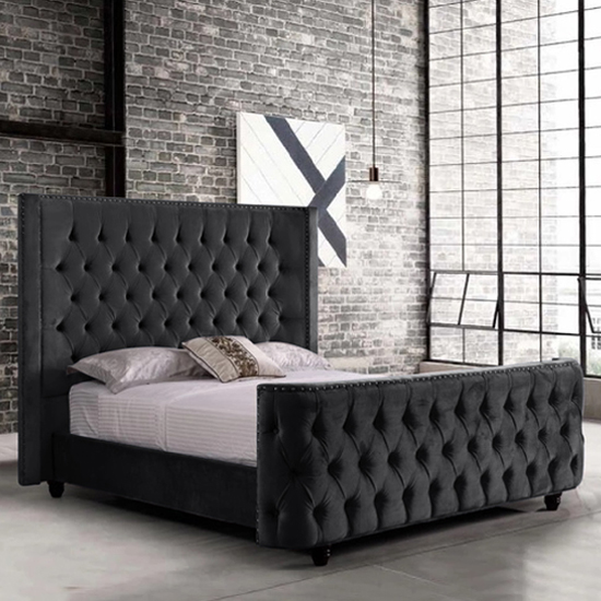 Hammond Plush Velvet Single Bed In Black