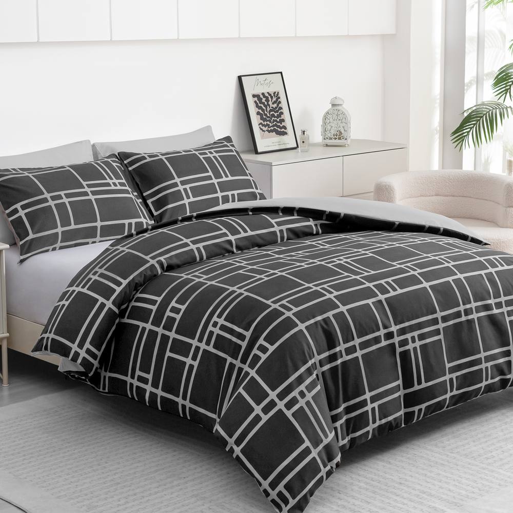 Grace Premium Microfiber Reversible Duvet Cover Sets Hypoallergenic Bedding in Grey