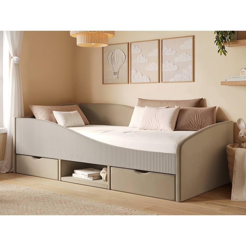 Flair Aubrey Velvet Storage Low Sleeper Bed with Beige Cord