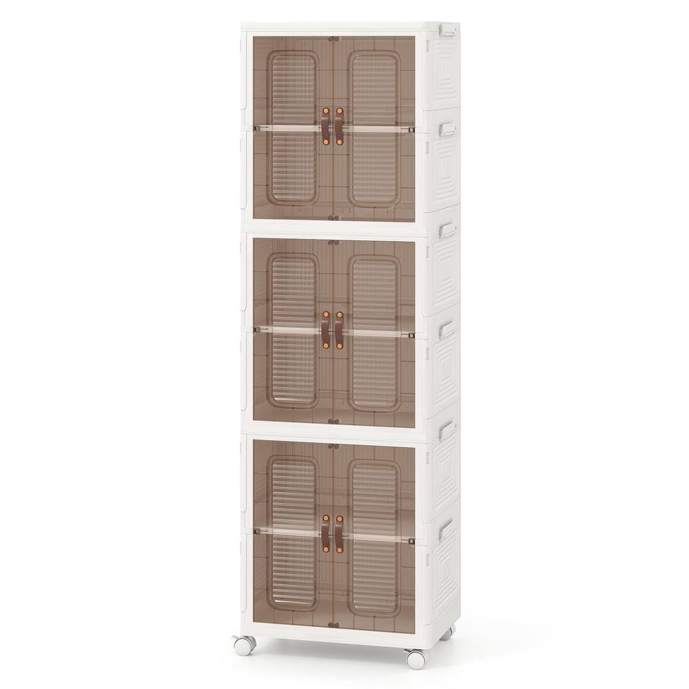 Costway 6-Cube Stackable Storage Bins 115L Shoes Boxes w/ Doors-White in White