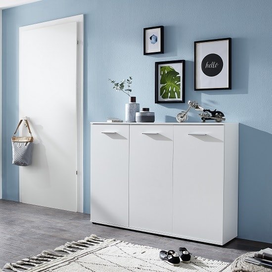 Casey Modern Shoe Storage Cabinet In White With 3 Doors