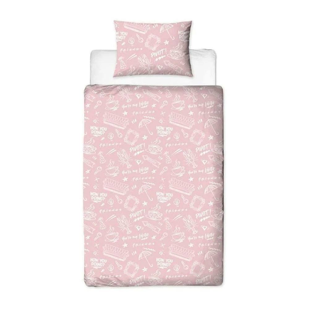 Friends Coffee Reversible Duvet Set in Pale Pink