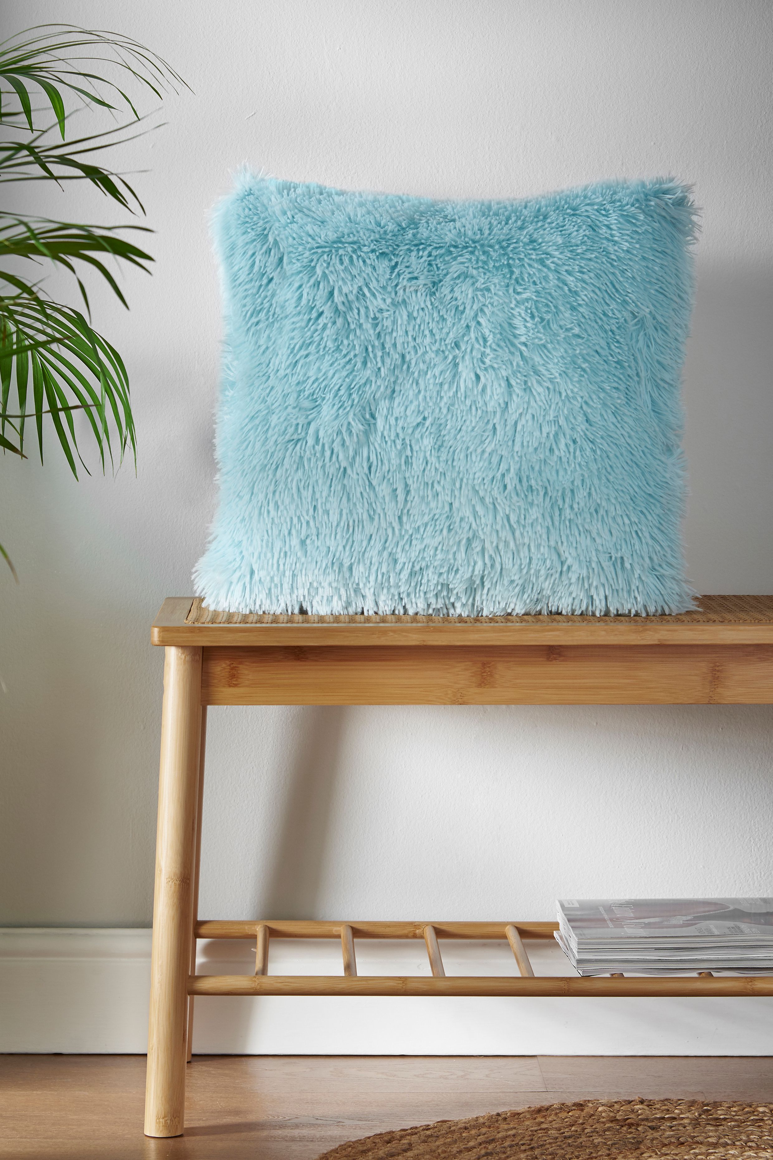 Catherine Lansfield 'Cuddly' Faux Fur Cushion in Duck Egg Blue