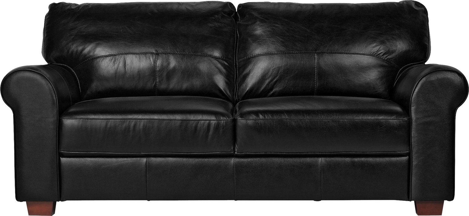 Habitat Salisbury 3 Seater Leather Sofa - Black