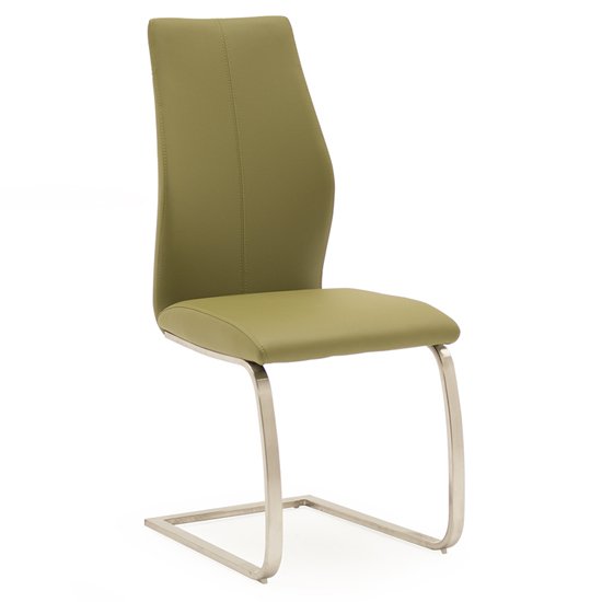 Irma Faux Leather Dining Chair In Olive With Steel Legs