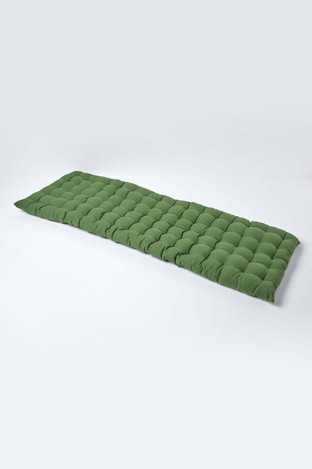Homescapes Garden Bench Cushion Luxury 3 Seater Cotton Indoor Outdoor Pad, 143 x 48cm in Dark Olive