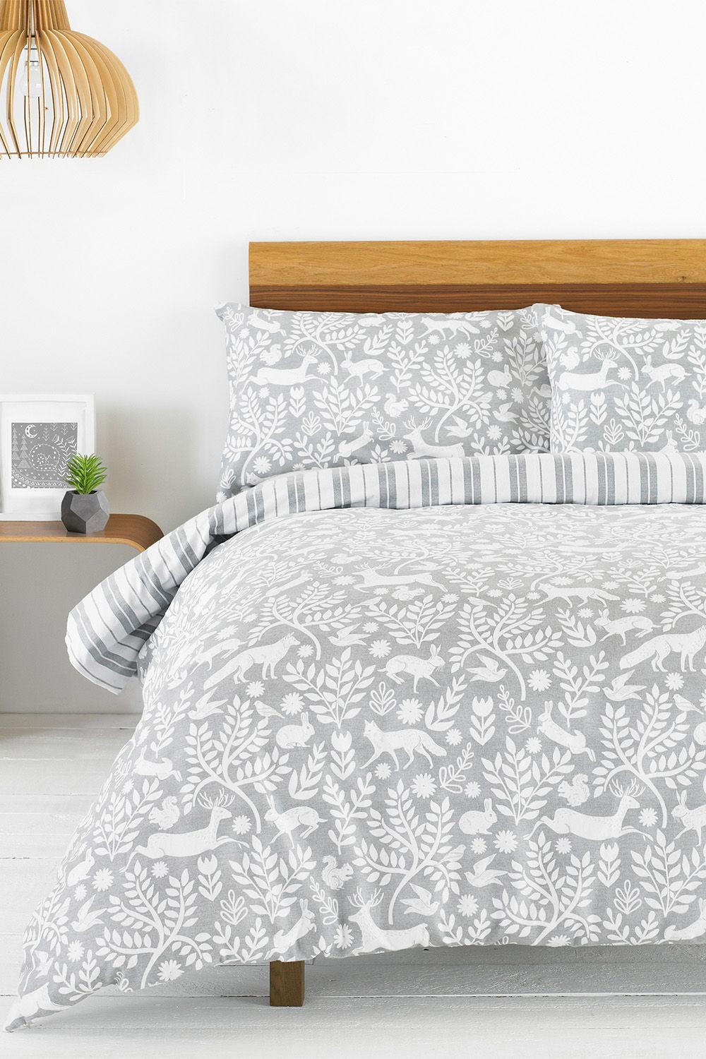Furn Skandi Woodland Floral Brushed Cotton Duvet Cover Set in Grey