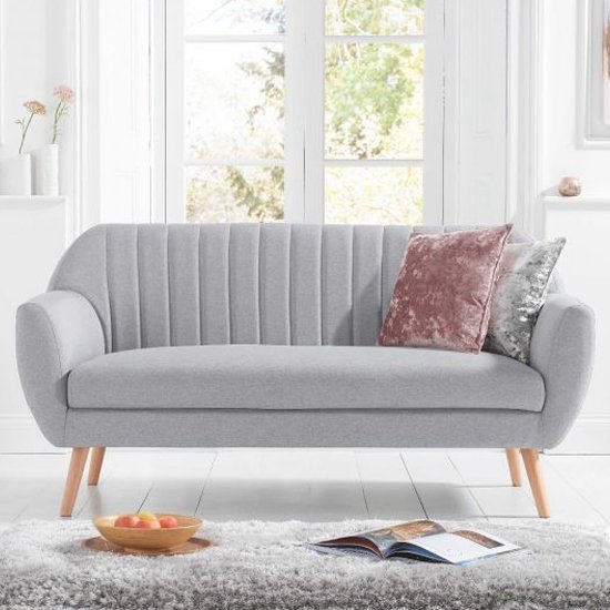 Luxen Linen Fabric Upholstered 3 Seater Sofa In Grey