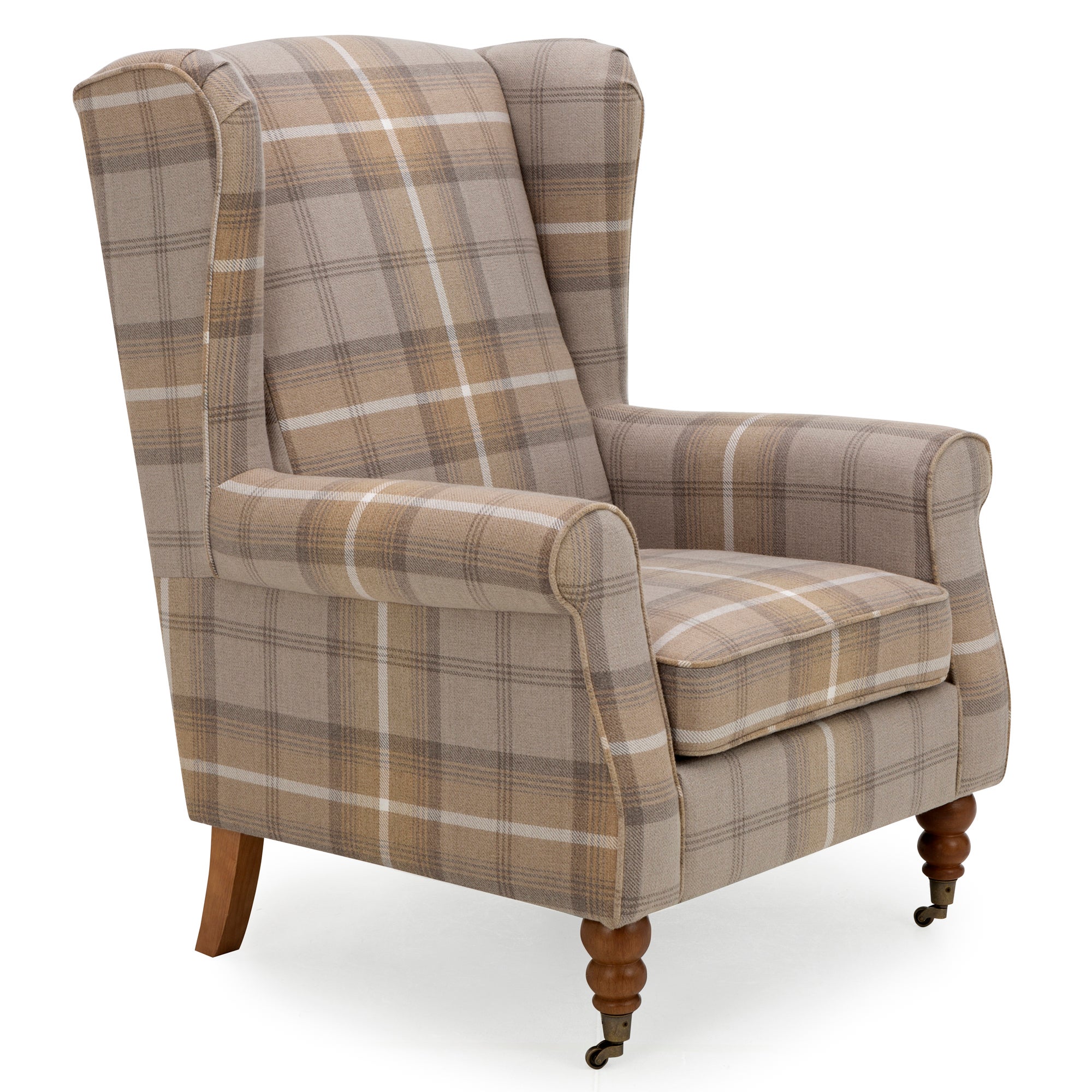 Oswald Grande Check Wingback Armchair Beige and White