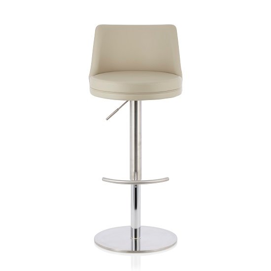 Niven Bar Stool In Beige Faux Leather And Stainless Steel Base