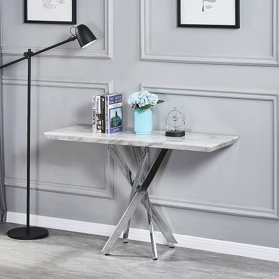 Deltino Grey Marble Effect Console Table With Chrome Legs