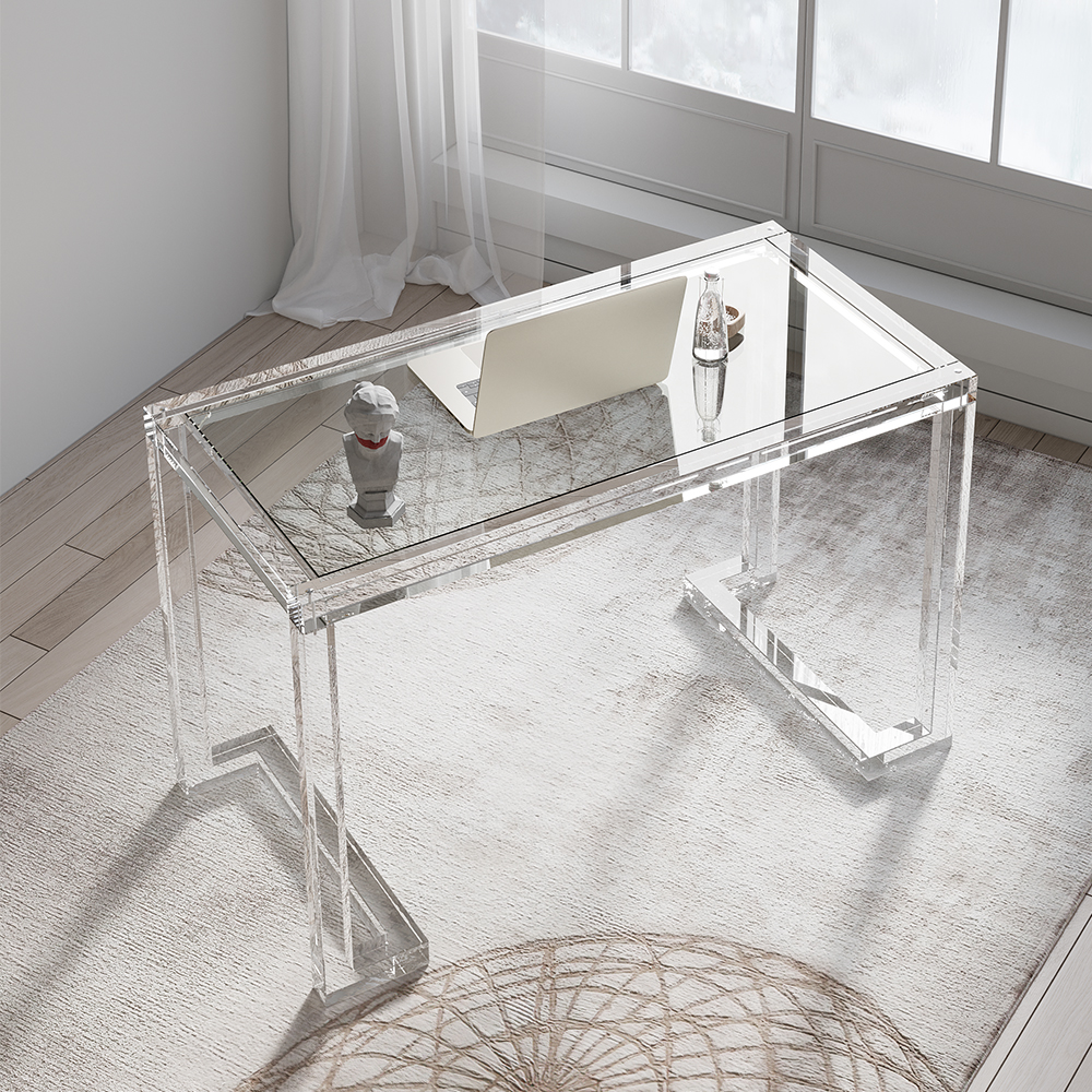 Savea 1000mm Modern Rectangular Clear Tempered Glass Office Writing Desk