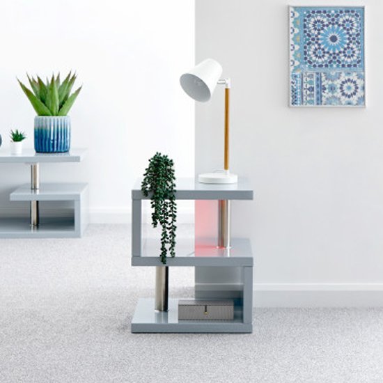 Point Lamp Table In Grey High Gloss With LED Lighting