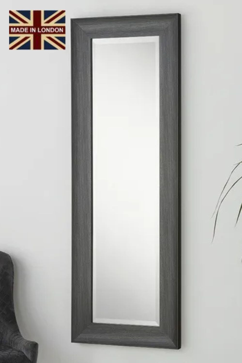 Yearn Mirrors Charcoal Grey Scooped Framed Mirror 129.5x45.5cm