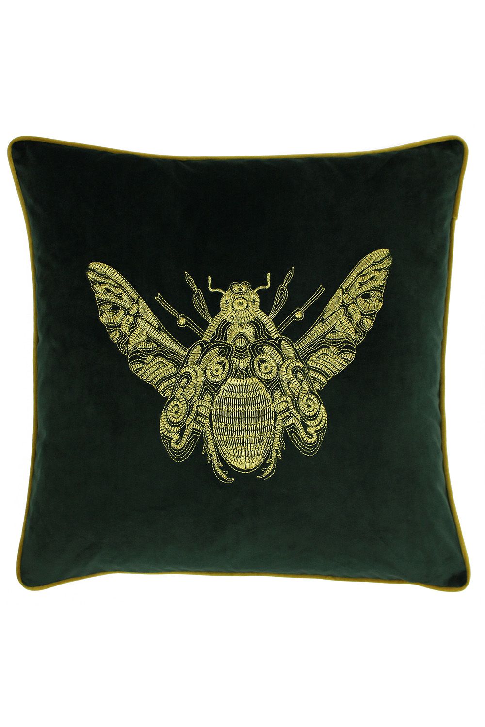 Paoletti Cerana Embroidered Bee Velvet Cushion in Emerald