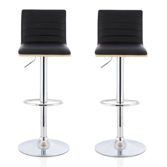 Morsun Bar Stools In Oak And Black PU In A Pair