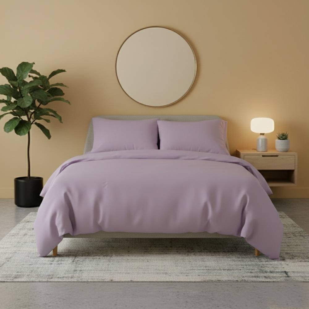 Snug City Flannelette Cotton Duvet Cover Set Soft Brushed Warm Bedding Set in Lilac