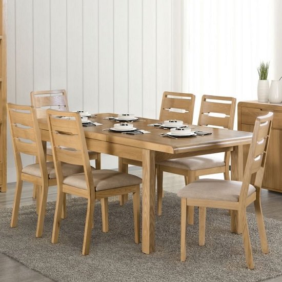 Holborn Wooden Extending Dining Table In Oak With 6 Chairs