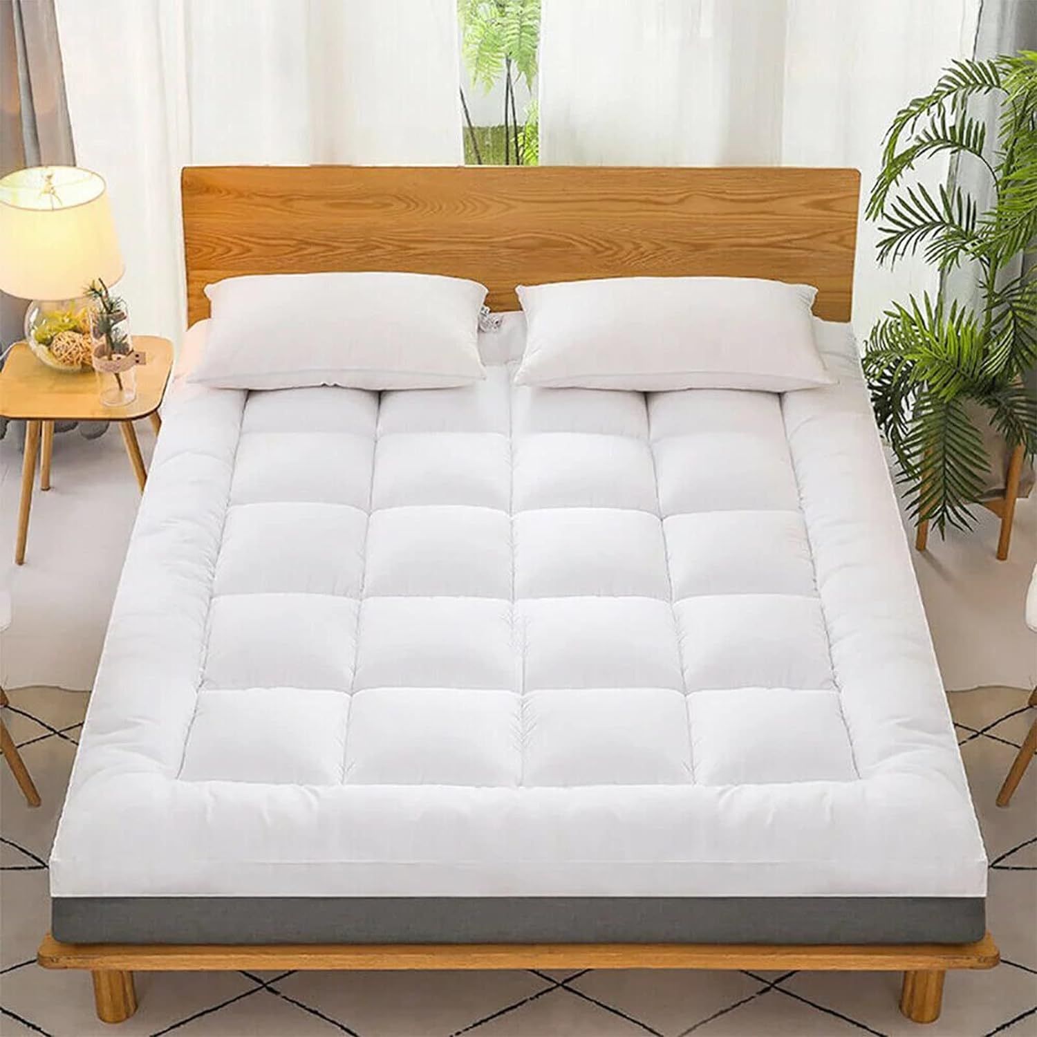 Alivio Soft & Fluffy Microfiber King Size Mattress Topper - Extra Thick Quilted Cover for Ultimate Comfort (White) in White