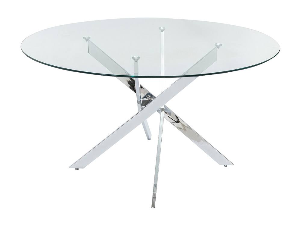 Vente-unique 4-Seater Round Dining Table - Tempered Glass & Chromed Metal in Clear