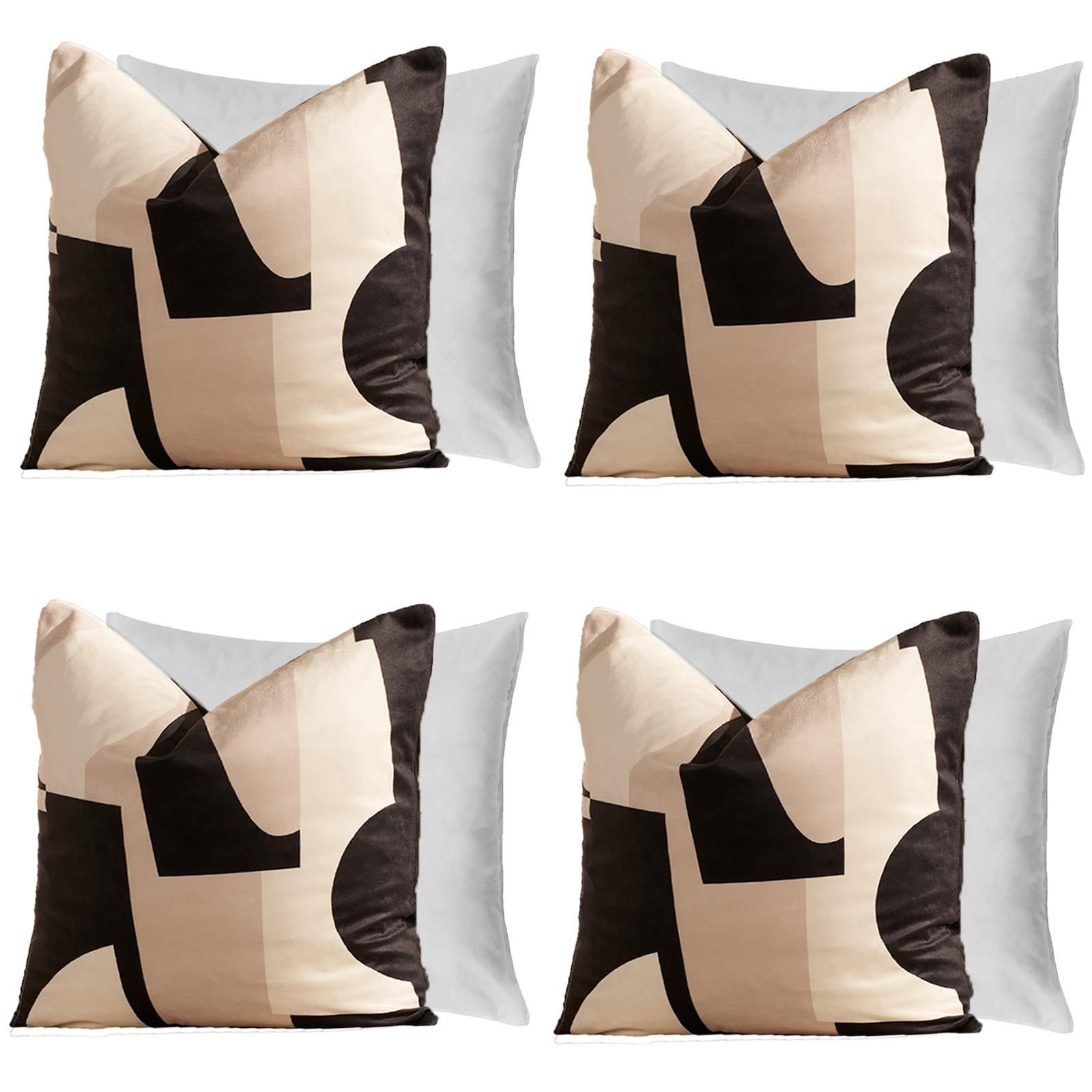 OHS 4 x Abstract Velvet Print Filled Cushion Covers in Black