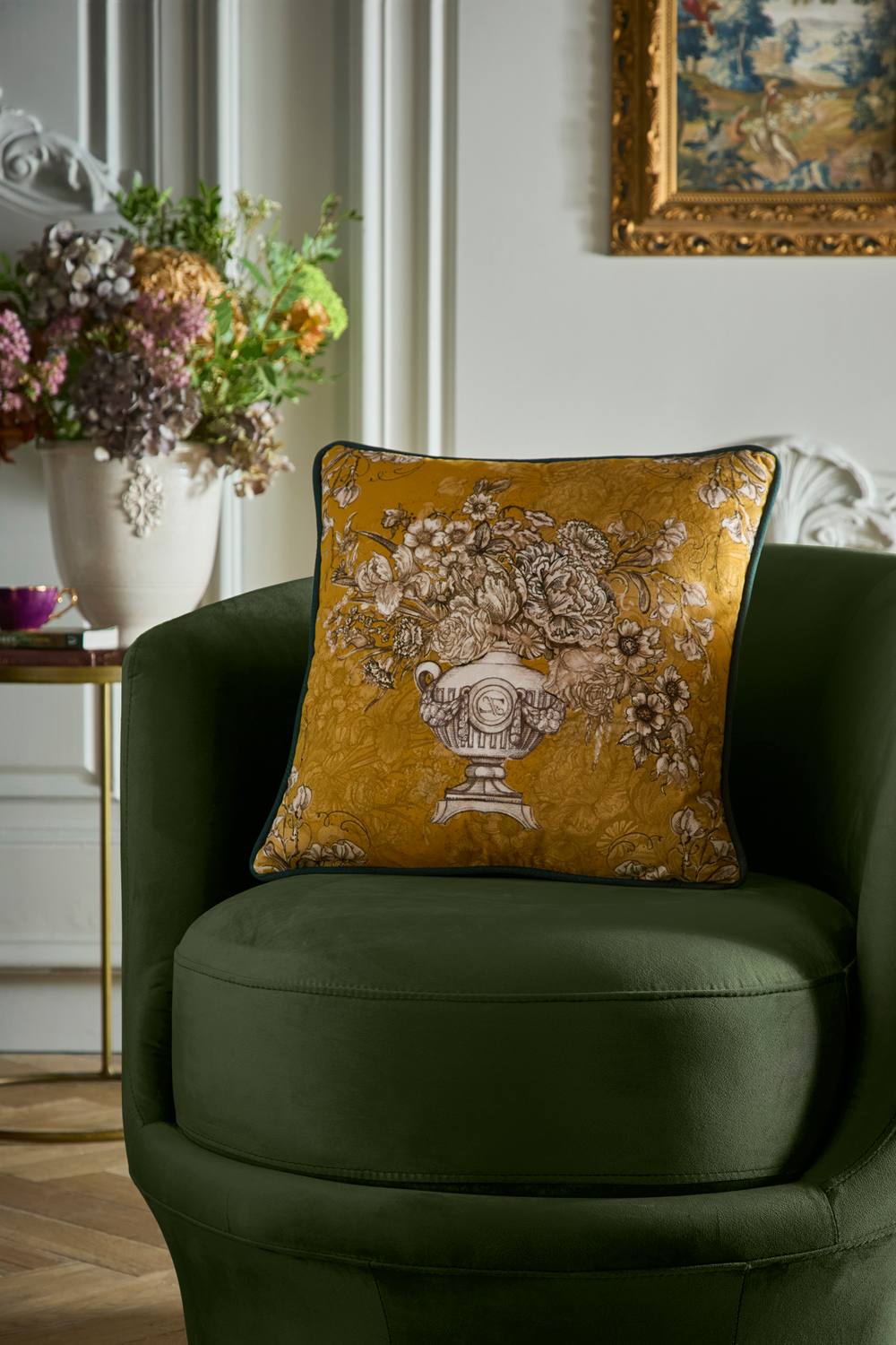 Laurence Llewelyn-Bowen 'Tuscan Holiday' Velvet Filled Cushion in Mustard