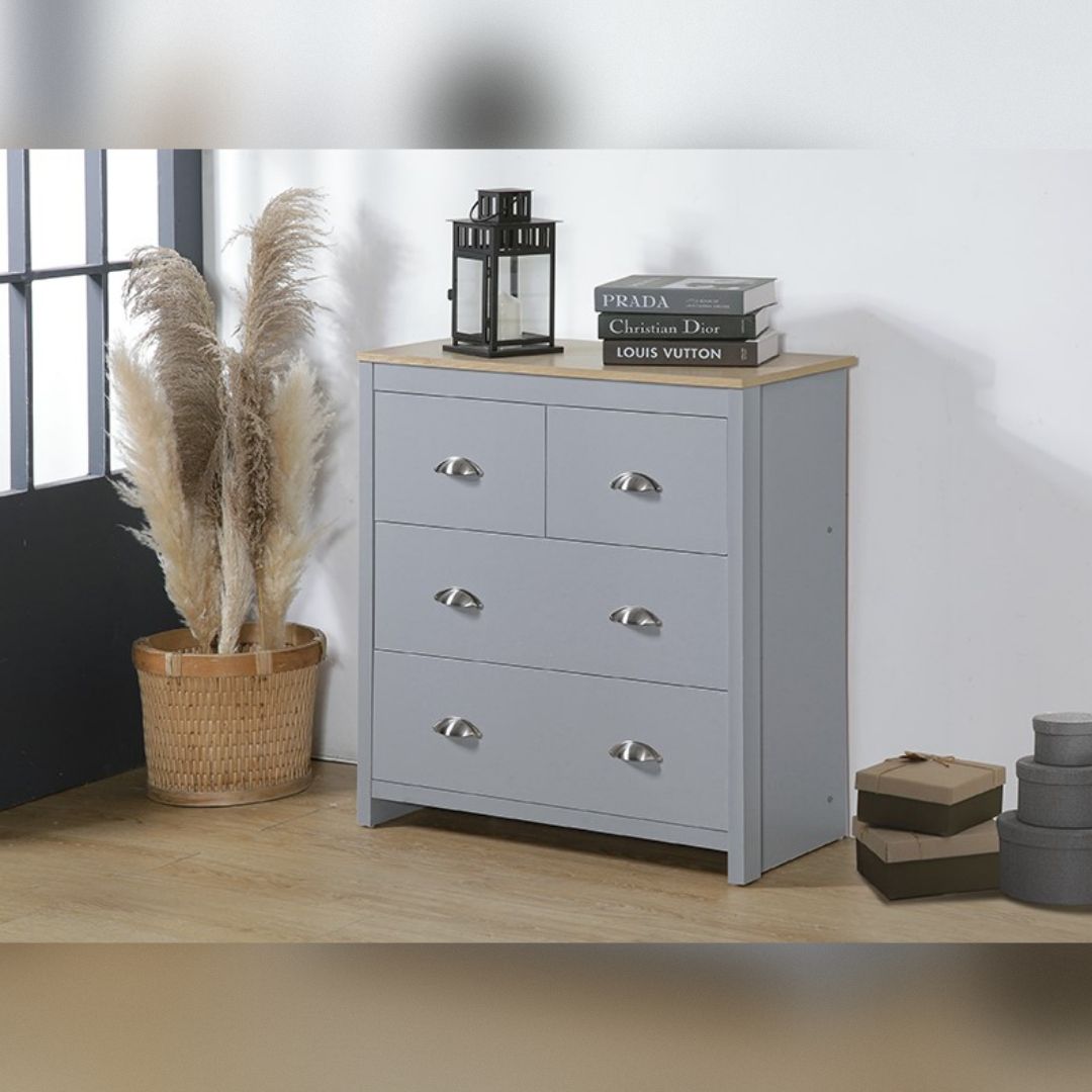 Comfy Living Ltd Wooden Shaker Style 4 Drawer Chest in Grey