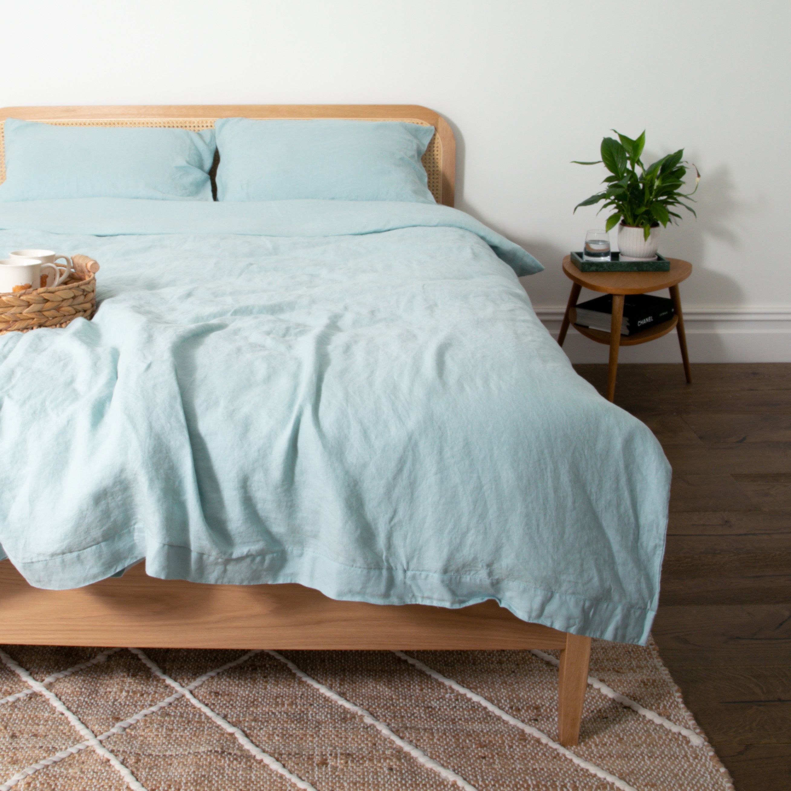 Native Natural Aqua Super King 100% Linen Duvet Cover (260x220cm) in Blue