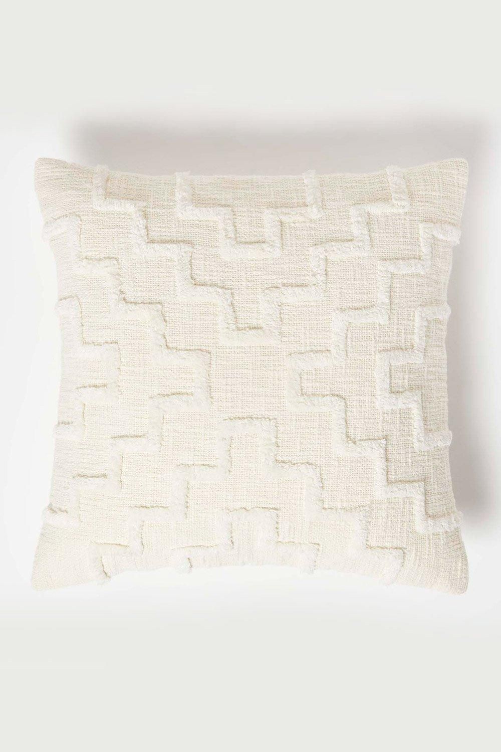 Homescapes Geometric Tufted Cotton Cushion in Natural