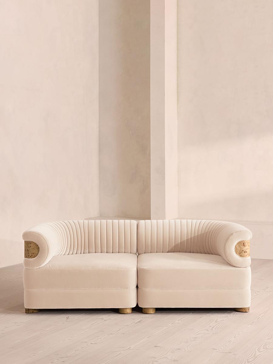 Caleb Modular Three Seater Sofa, Velvet, Porcelain, Blonde Burl