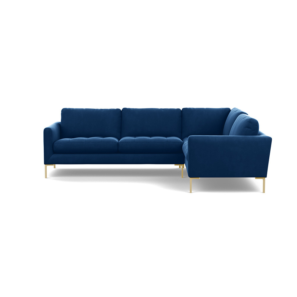 Heal's Eton Right Hand Facing Corner Sofa Velvet Petrol Brass Feet