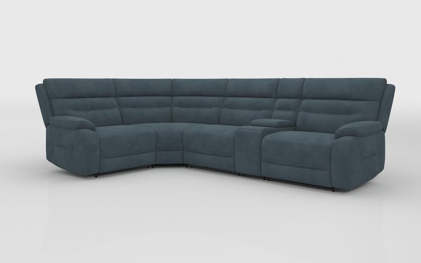Blue Fabric Fenton 1 Corner 3 Sofa with Console