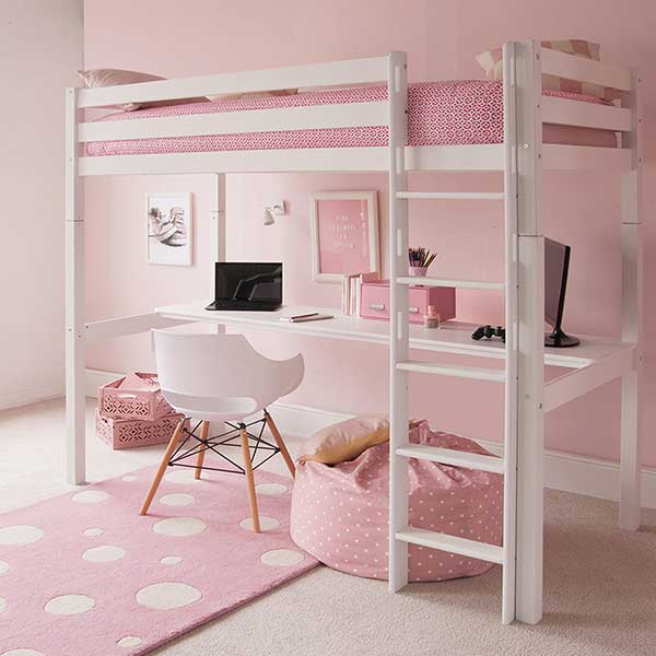 Buddy Childrens Beech Highsleeper Loft Bed With Full Length Desk