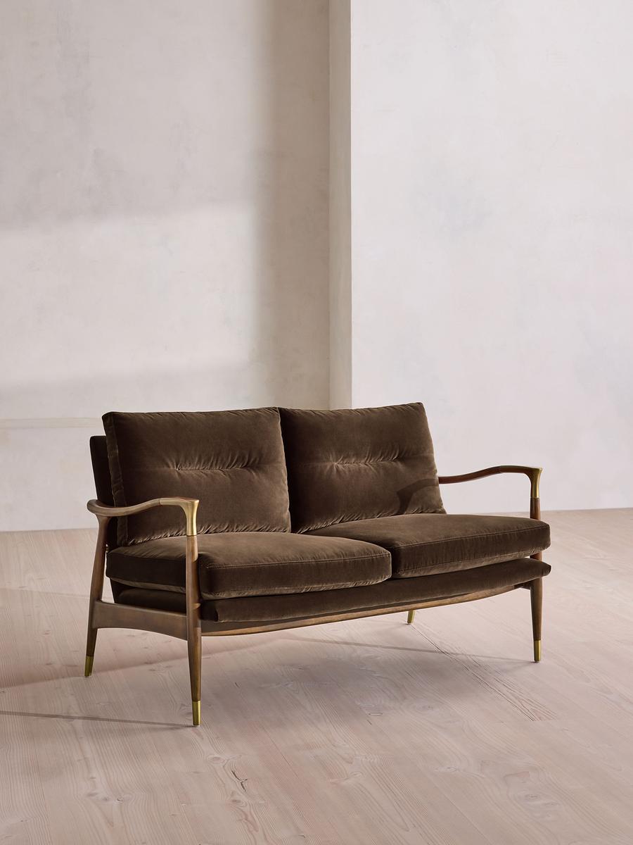 Theodore Two Seater Sofa, Velvet, Chocolate