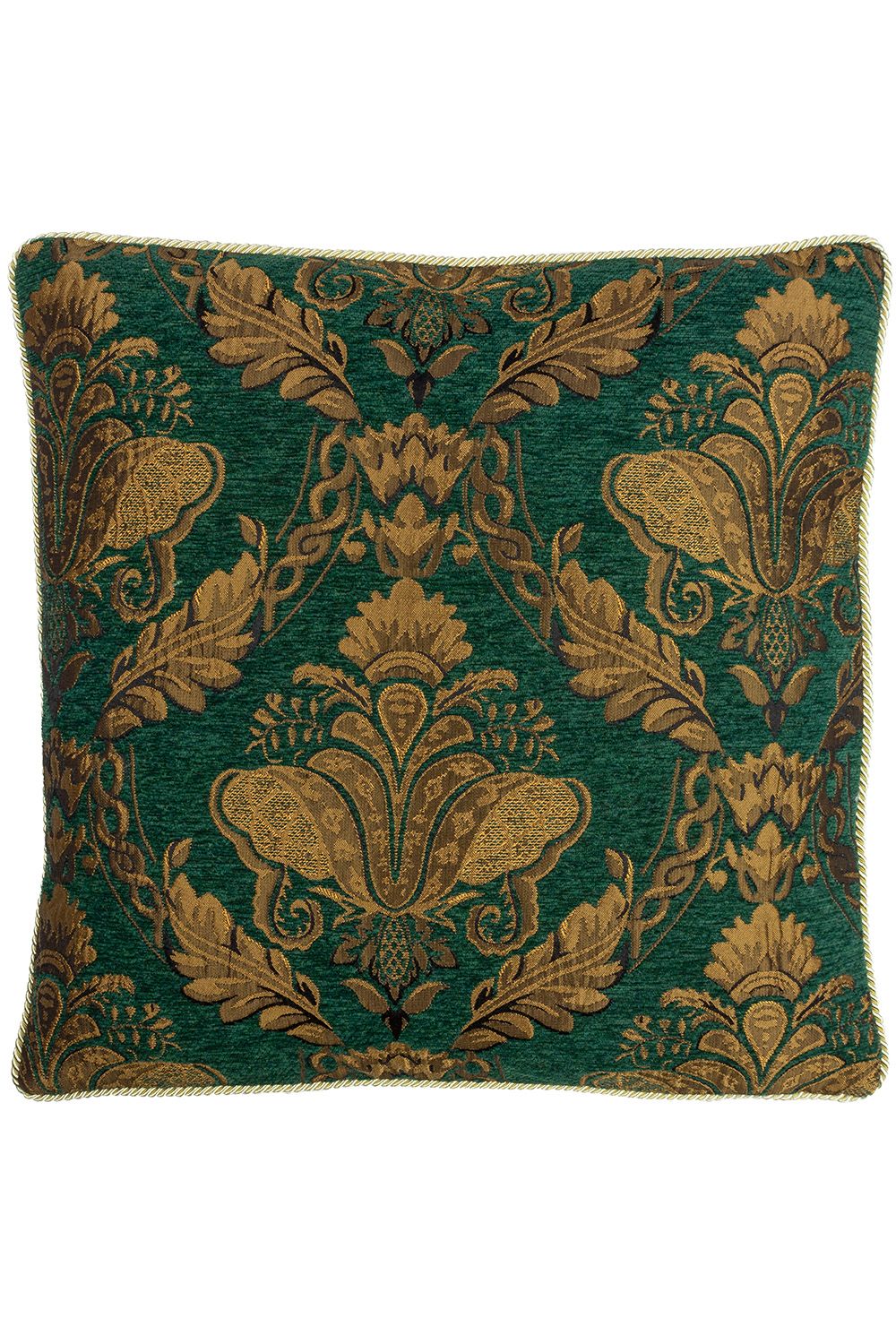 Paoletti Shiraz Traditional Jacquard Pipe Trimmed Cushion in Emerald