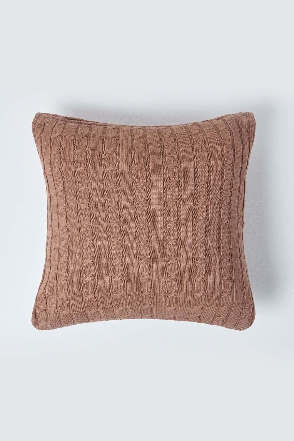 Homescapes Cotton Cable Knit Cushion Cover, 45 x 45 cm in Chocolate