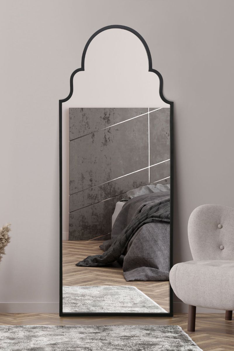 MirrorOutlet Black Framed Arched Leaner/Wall Mirror 71" X 28 (180CM X 70CM)