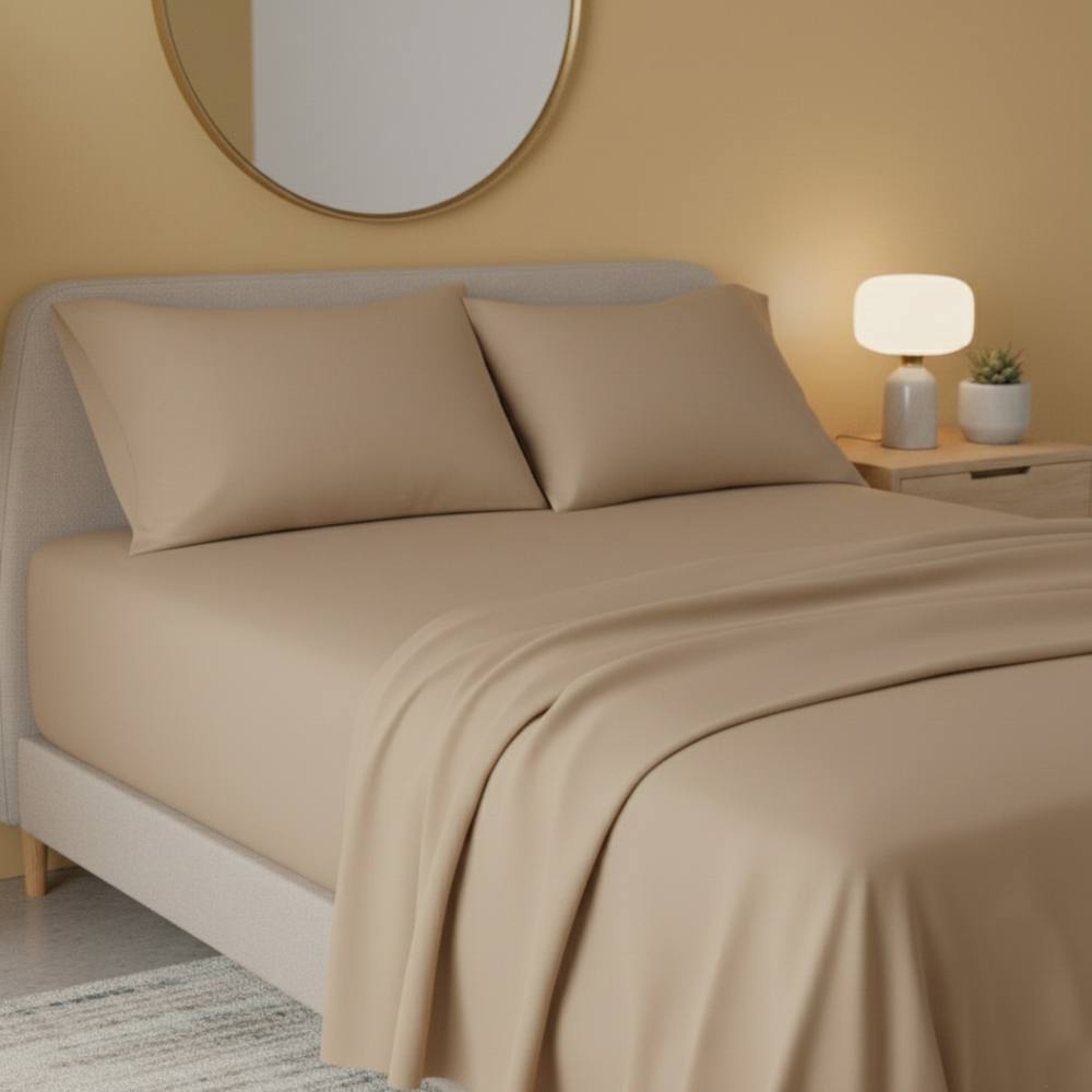 Snug City Flannelette Flat Sheet Soft Brushed Cotton Bedding for Warmth Comfort in Beige