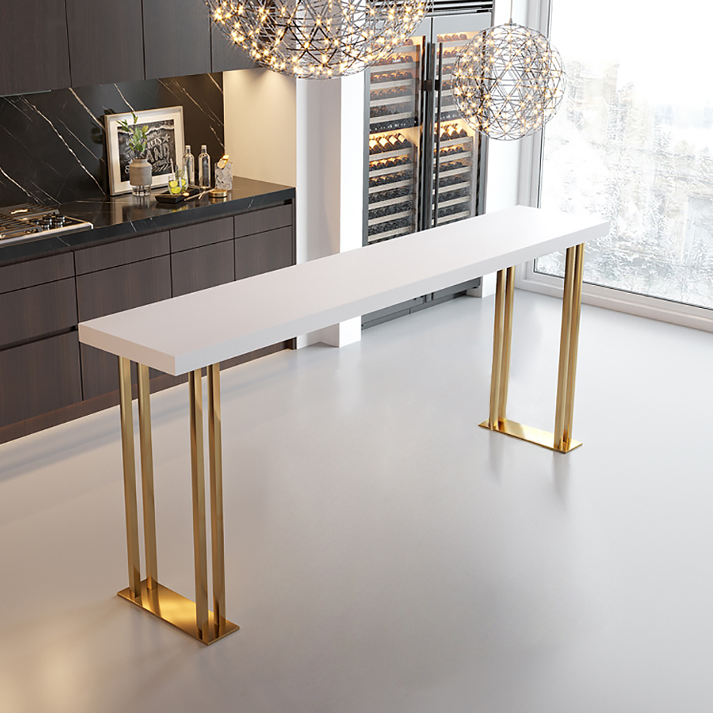 Rectangle Bar Table White 63" Wood Top with Gold Sled Base