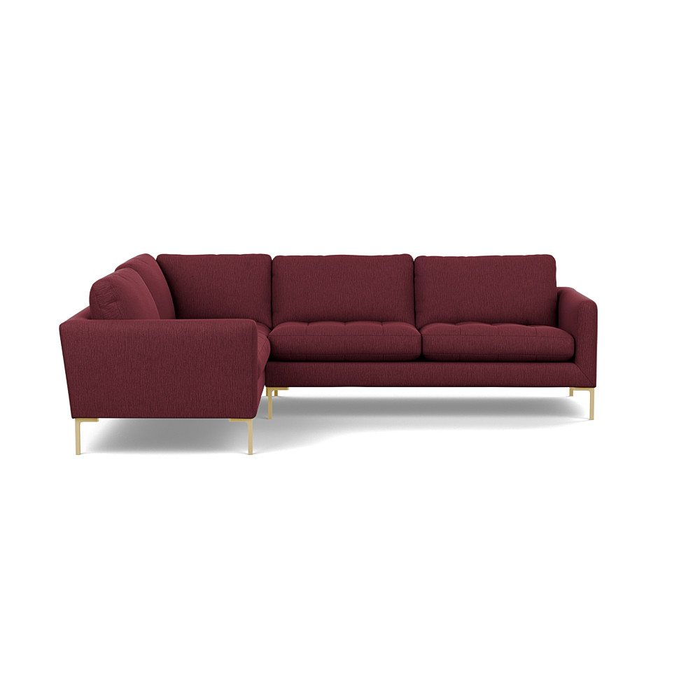 Heal's Eton Left Hand Facing Corner Sofa Smart Linen Mix Maroon Brass Feet