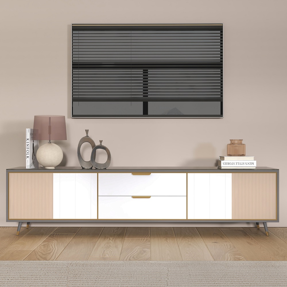 Modern 2000mm TV Stand TV Console with Drawers Line Media Console with Doors