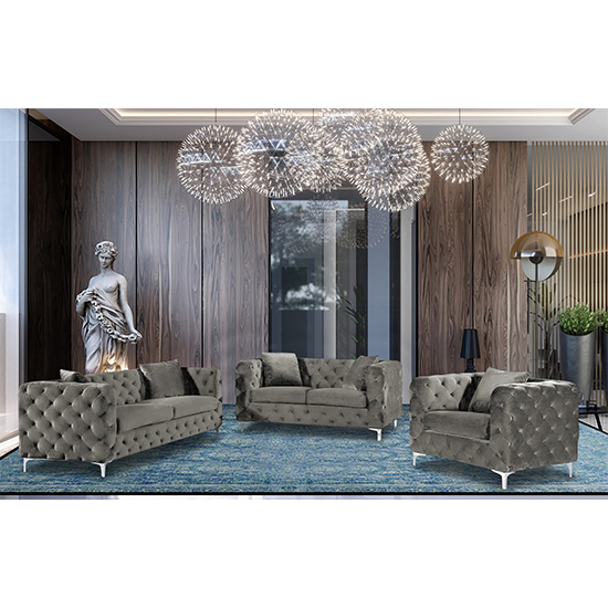 Mills Malta Plush Velour Fabric Sofa Suite In Putty