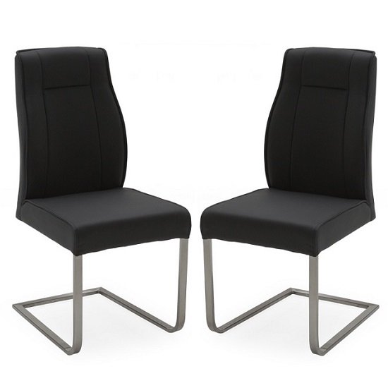 Roscoe Dining Chairs In Charcoal PU And Metal Base In A Pair