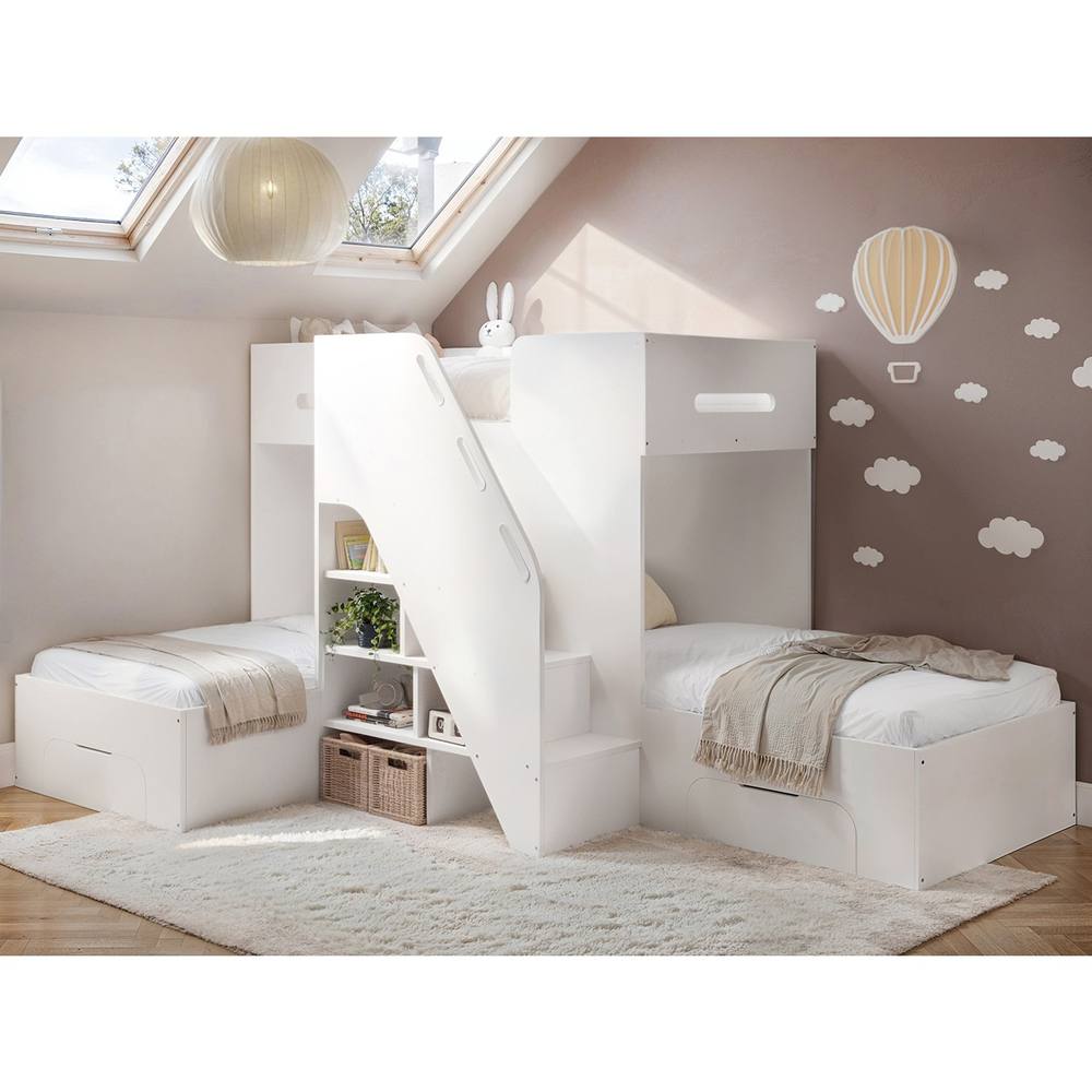 Flair Mason Staircase Triple Sleeper Bed with Storage in White