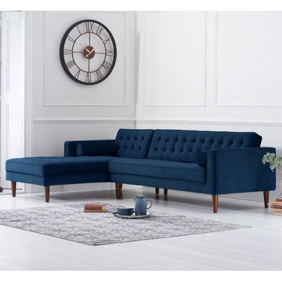 Idrion Velvet Left Facing Corner Chaise Sofa In Blue
