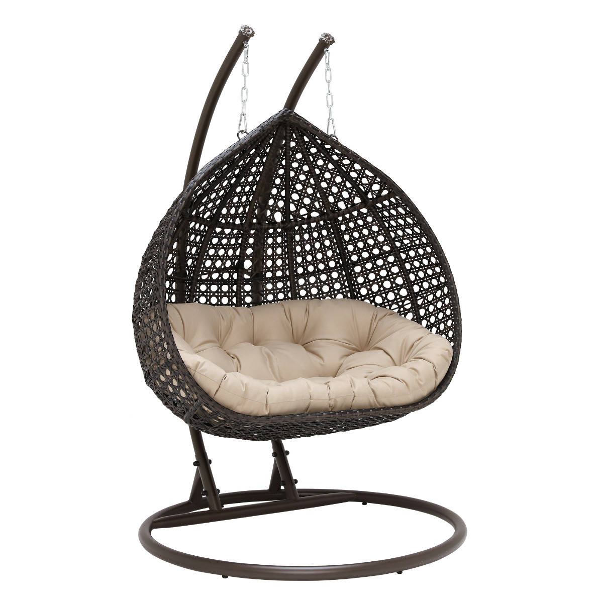 Willow Hanging Garden Chair in Brown Weave and Beige Fabric