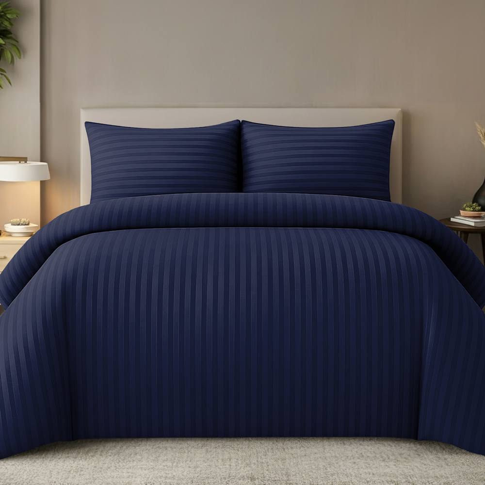 Grace Embossed Satin Stripe Duvet Cover Sets in Navy