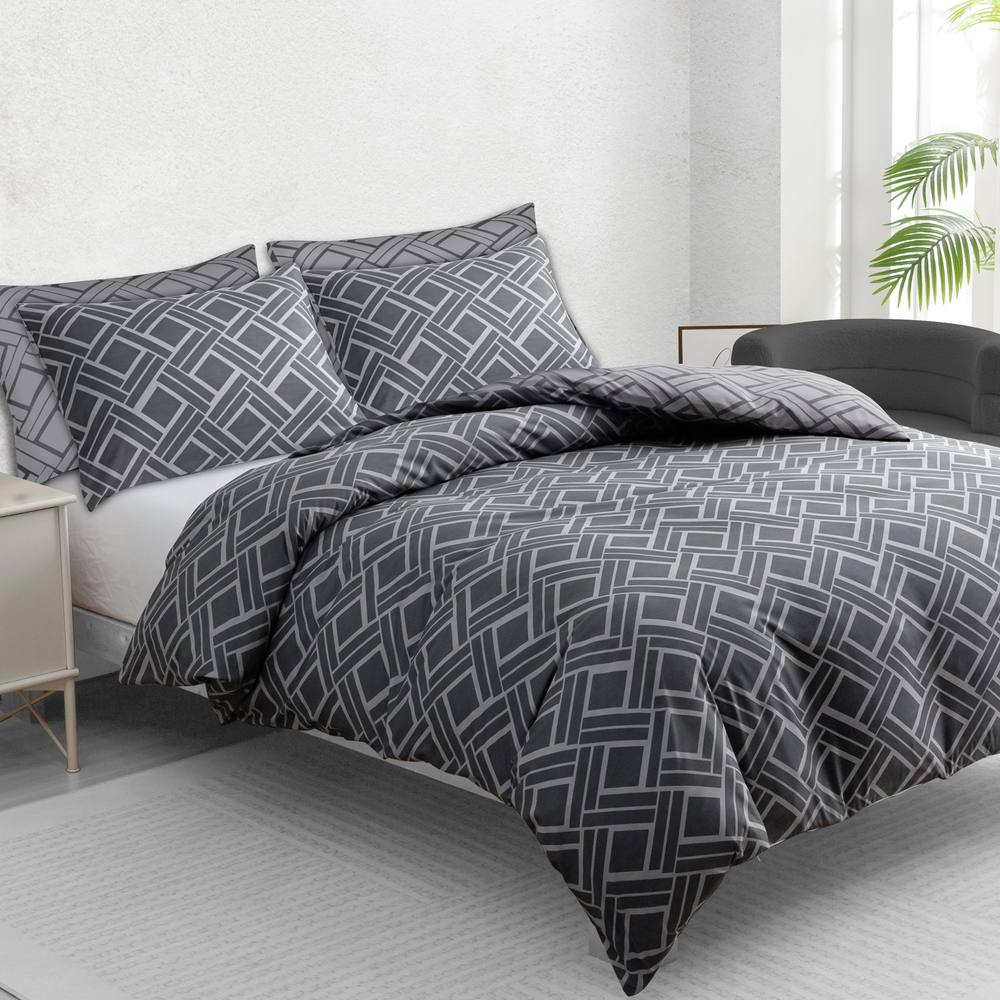 Grace Luxury Double Duvet Cover Set with Matching Pillowcases in Charcoal